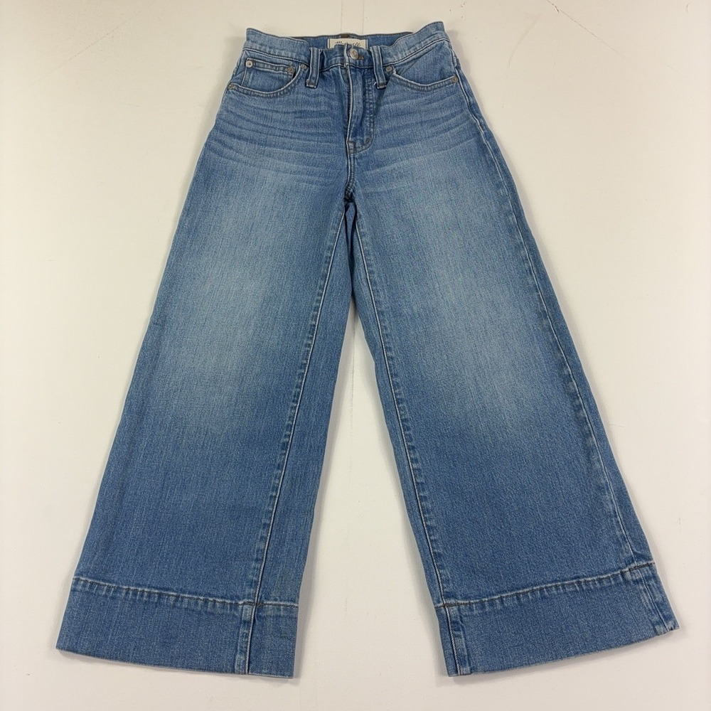 Madewell Wide-Leg Crop Jeans Womens 23 Blue Light Wash High Rise Stretch Denim